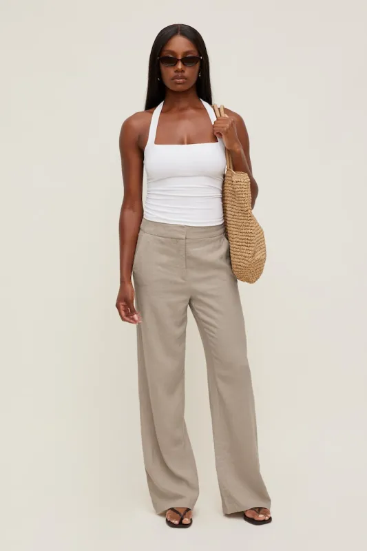 Yasmin Linen Straight Leg Pants - Dynamite - Beige - Women Clothing made by Dynamite