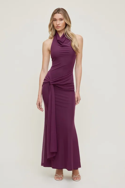 Scarlet Draped Mesh Maxi Dress - Dynamite - Purple - Women Clothing made by Dynamite