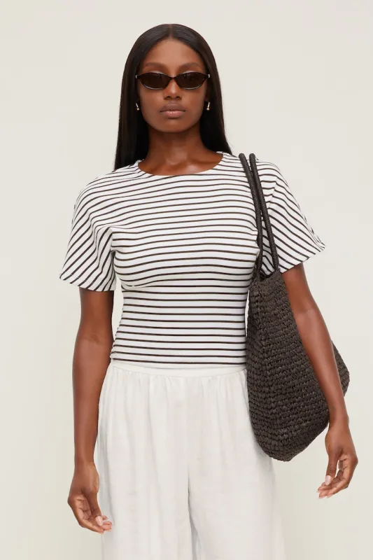 Andrea Striped Cotton T Shirt - Dynamite - White - Women Clothing made by Dynamite