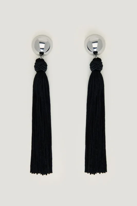 Oversized Fringe Earrings - Dynamite - Black - Women Clothing made by Dynamite