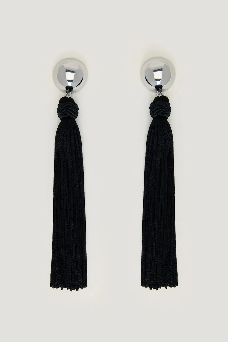 Oversized Fringe Earrings - Dynamite - Black - Women Clothing sold by Dynamite