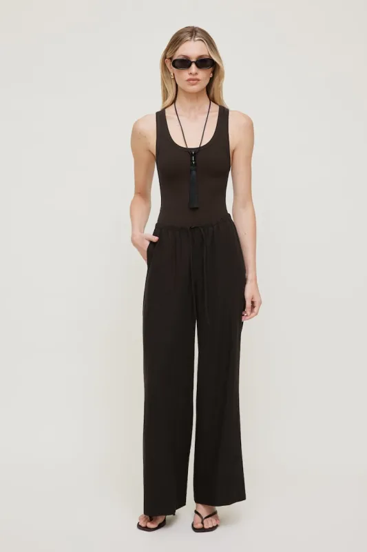 Leo Linen Wide Leg Pants - Dynamite - Brown - Women Clothing made by Dynamite