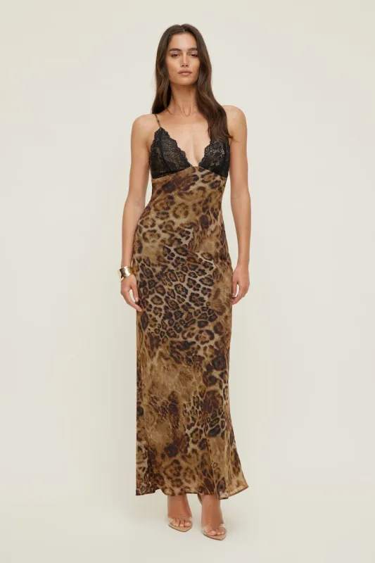 Lace Trim Maxi Dress - Dynamite - Brown - Women Clothing made by Dynamite