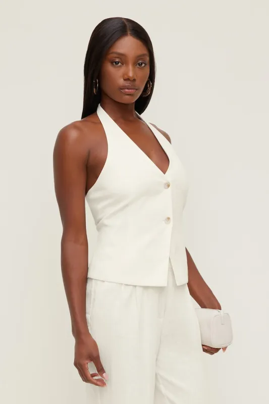 Linen Halter Vest - Dynamite - White - Women Clothing made by Dynamite