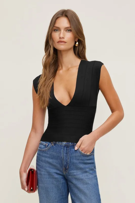 V Neck Bandage Top - Dynamite - Black - Women Clothing made by Dynamite