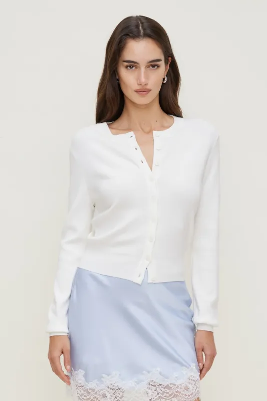 Rebecca Crewneck Cardigan - Dynamite - White - Women Clothing made by Dynamite