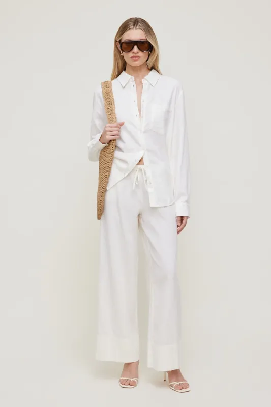 Leo Linen Wide Leg Pants - Dynamite - White - Women Clothing made by Dynamite