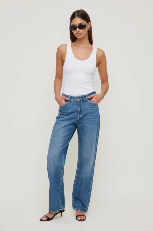 Mika Mid Rise Relaxed Straight Leg Jeans - Dynamite - Blue - Women Clothing made by Dynamite