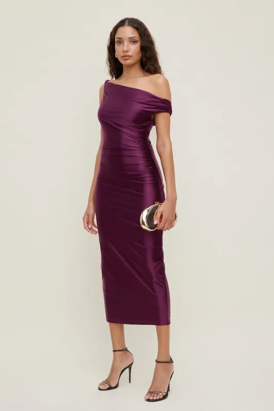 Jayde Stretch Satin Midi Dress - Dynamite - Purple - Women Clothing made by Dynamite