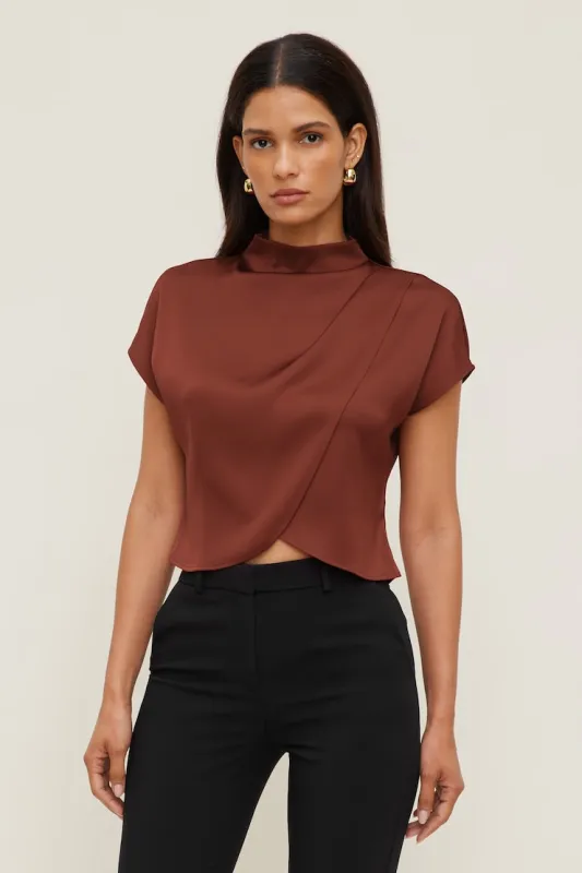 Ella Layered Satin Blouse - Dynamite - Red - Women Clothing made by Dynamite