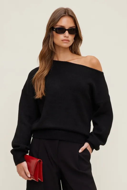 Lola Off Shoulder Sweater - Dynamite - Black - Women Clothing made by Dynamite