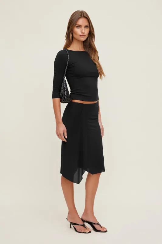Asymmetric Draped Midi Skirt - Dynamite - Black - Women Clothing made by Dynamite