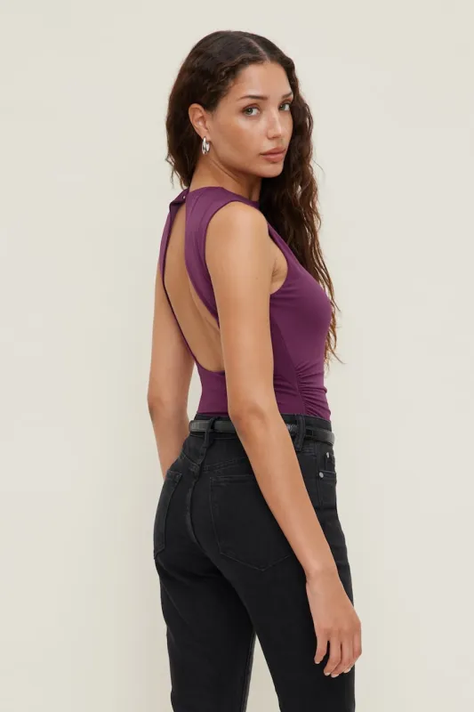 Sculpt Open Back Bodysuit - Dynamite - Purple - Women Clothing made by Dynamite