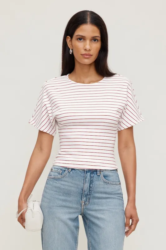 Andrea Striped Cotton T Shirt - Dynamite - Red - Women Clothing made by Dynamite