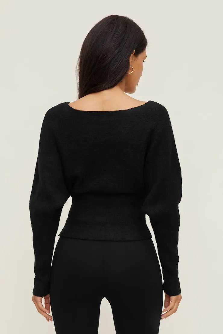 Cinched Boat Neck Sweater - Dynamite - Black - Women Clothing sold by Dynamite product image thumbnail 2