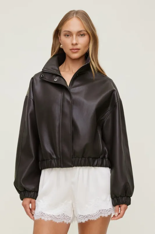 Brynn Faux Leather Bomber Jacket - Dynamite - Brown - Women Clothing made by Dynamite
