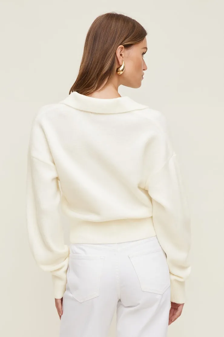 Audrey Cinched Polo Sweater - Dynamite - White - Women Clothing sold by Dynamite product image thumbnail 2
