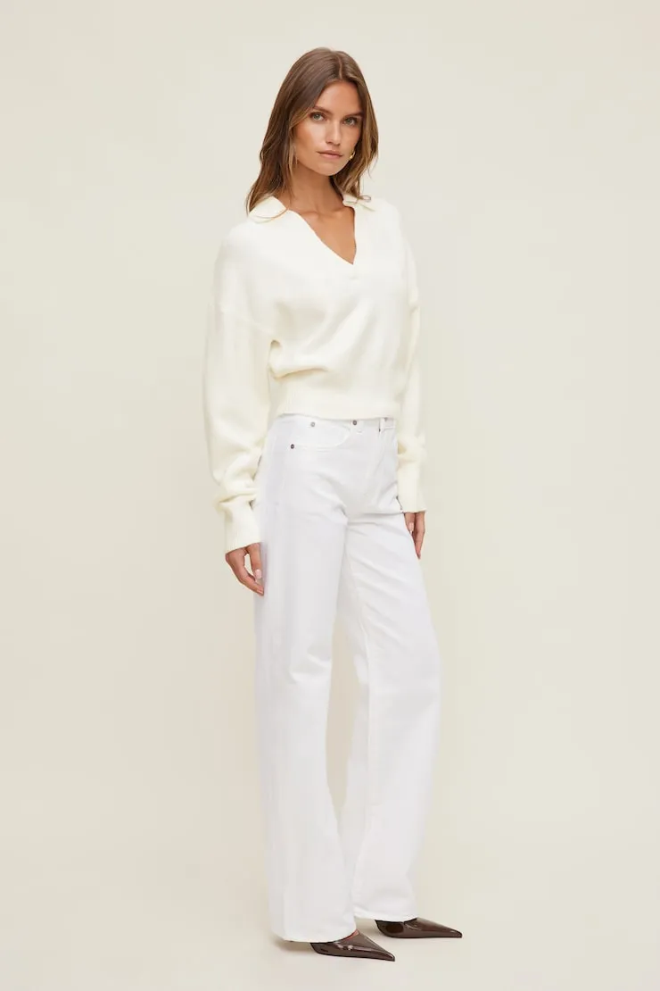 Audrey Cinched Polo Sweater - Dynamite - White - Women Clothing sold by Dynamite product image thumbnail 5