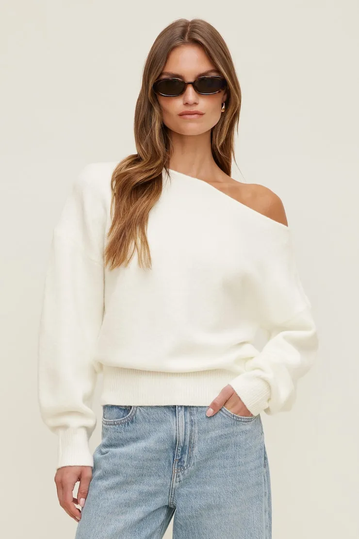 Lola Off Shoulder Sweater - Dynamite - White - Women Clothing sold by Dynamite