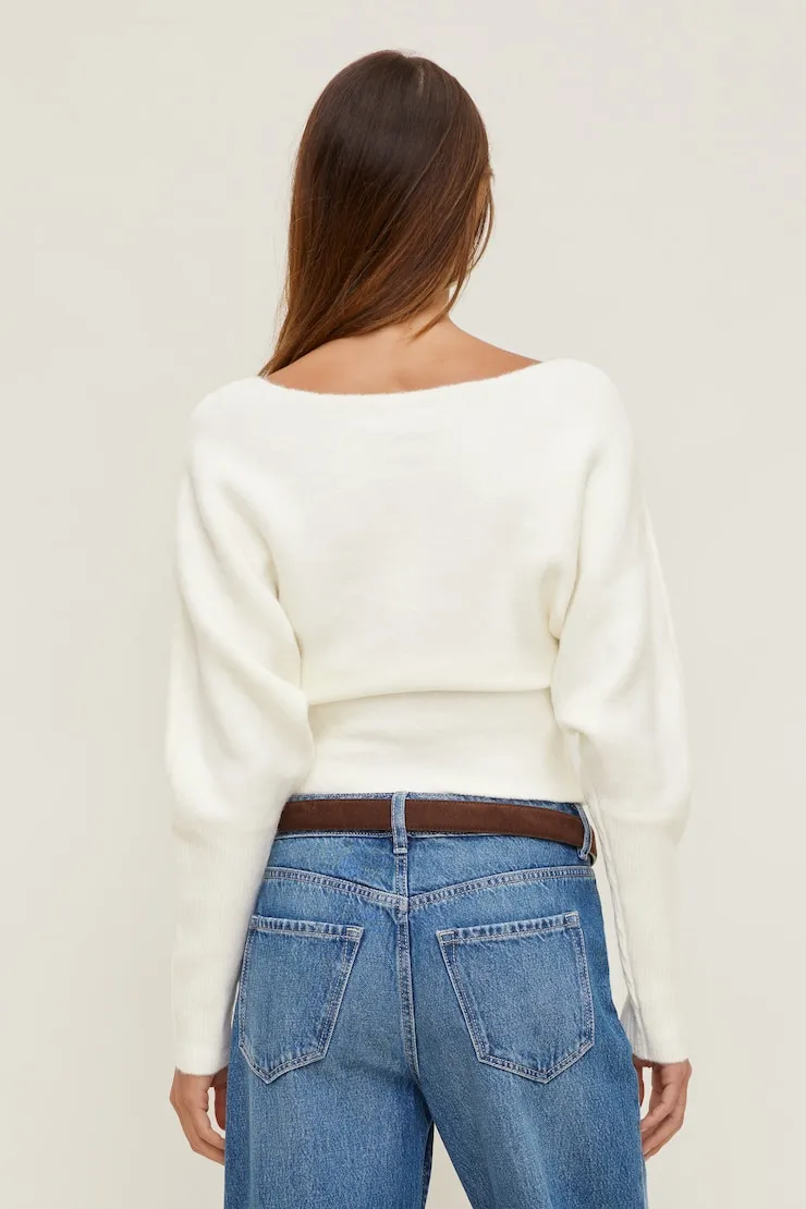 Cinched Boat Neck Sweater - Dynamite - White - Women Clothing sold by Dynamite product image thumbnail 2