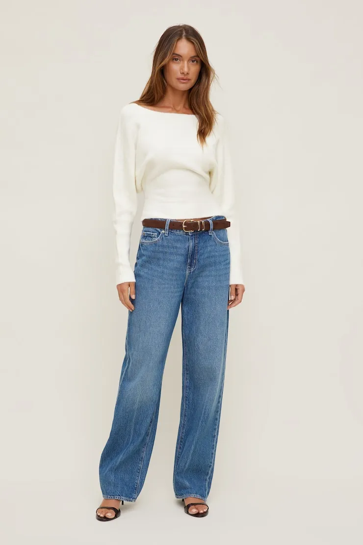 Cinched Boat Neck Sweater - Dynamite - White - Women Clothing sold by Dynamite product image thumbnail 3