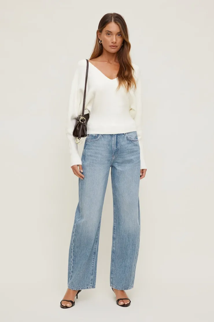 Cinched V Neck Sweater - Dynamite - White - Women Clothing sold by Dynamite product image thumbnail 3