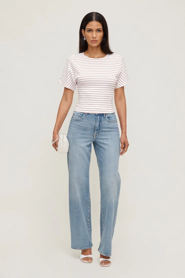 Andrea Striped Cotton T Shirt - Dynamite - Red - Women Clothing sold by Dynamite product image thumbnail 3