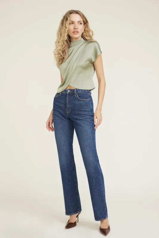 Ella Layered Satin Blouse - Dynamite - Green - Women Clothing made by Dynamite