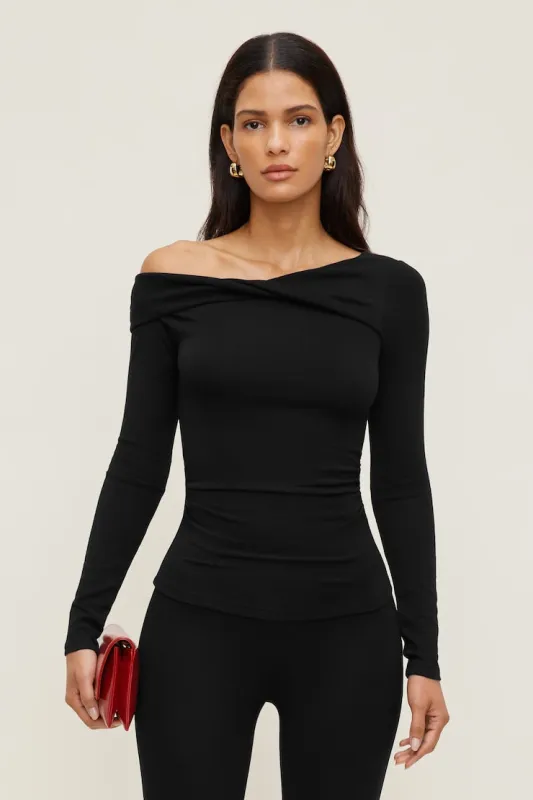 Twisted Long Sleeve Top - Dynamite - Black - Women Clothing made by Dynamite