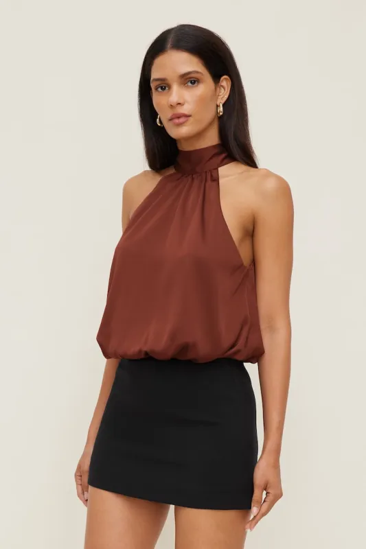 Paloma Bubble Satin Halter Blouse - Dynamite - Red - Women Clothing made by Dynamite
