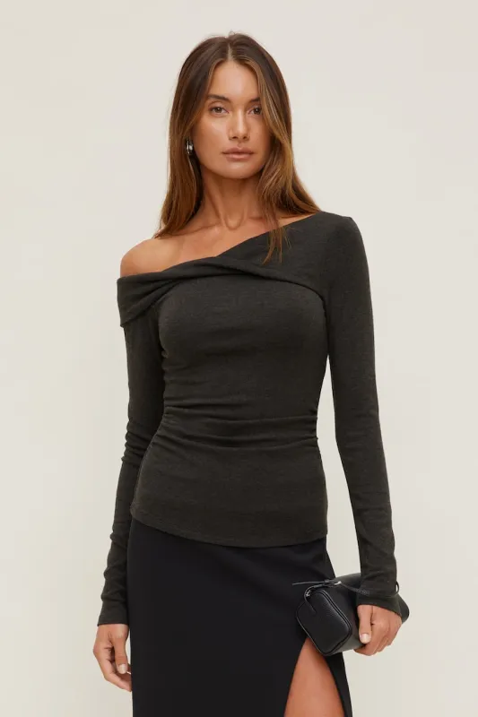 Twisted Long Sleeve Top - Dynamite - Greys - Women Clothing made by Dynamite