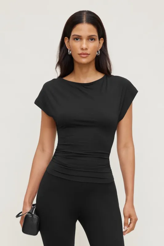 Flutter Sleeve Top - Dynamite - Black - Women Clothing made by Dynamite