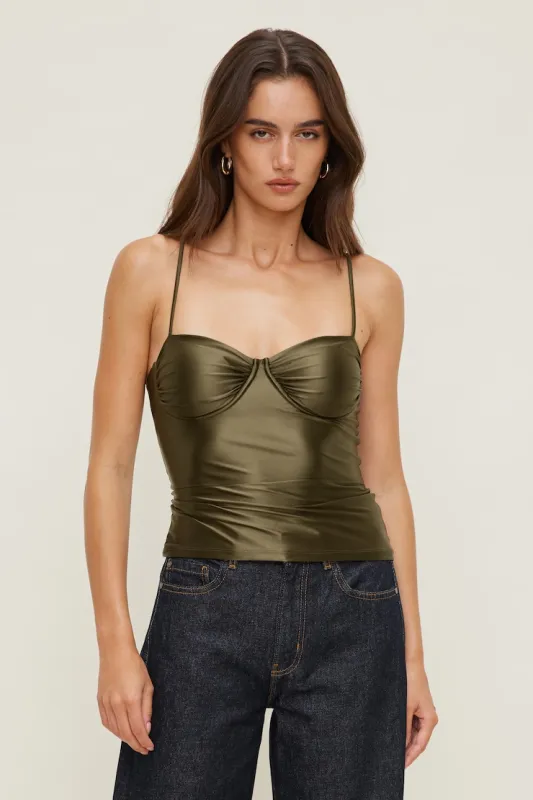Monet Stretch Satin Top - Dynamite - Green - Women Clothing made by Dynamite