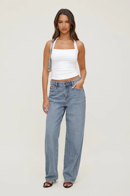 Mika Mid Rise Relaxed Straight Leg Jeans - Dynamite - Blue - Women Clothing made by Dynamite