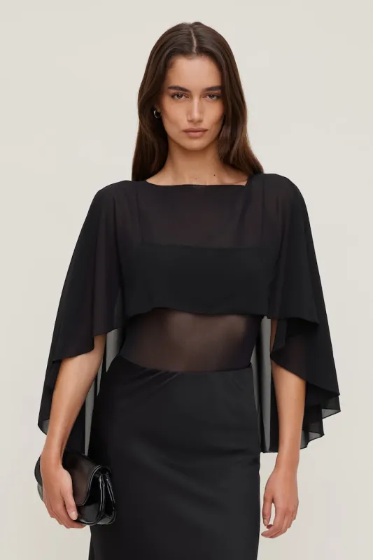 Sheer Short Cape - Dynamite - Black - Women Clothing made by Dynamite