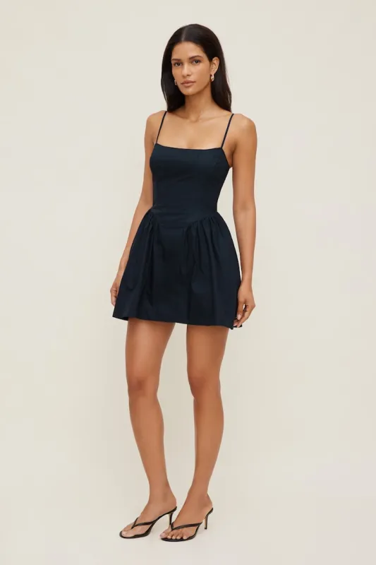 Flared Poplin Mini Dress - Dynamite - Navy - Women Clothing made by Dynamite