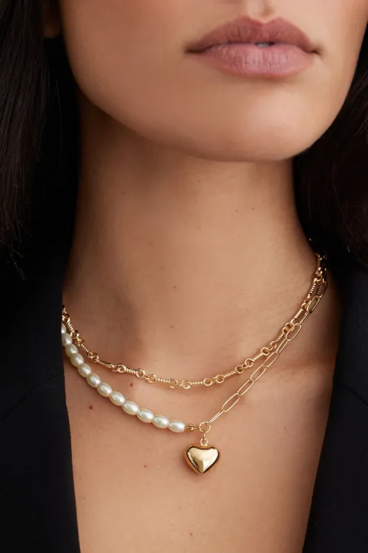 Layered Twist & Pearl Locket Necklace - Dynamite - White - Women Clothing made by Dynamite