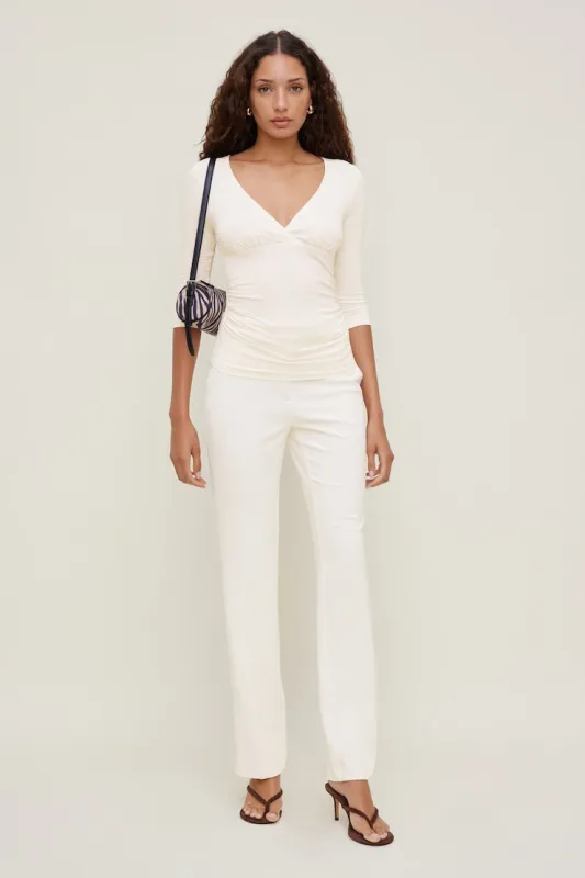 High Rise Slim Straight Leg Pants - Dynamite - White - Women Clothing made by Dynamite