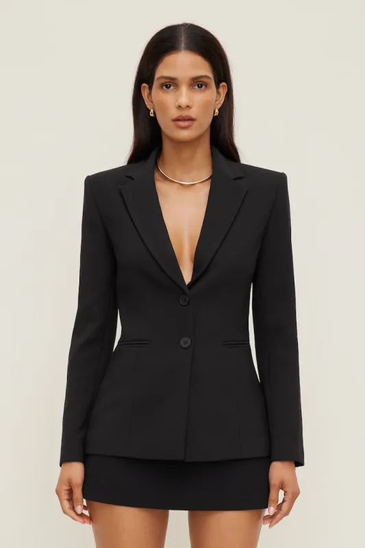 Anna Cinched Crepe Blazer - Dynamite - Black - Women Clothing made by Dynamite