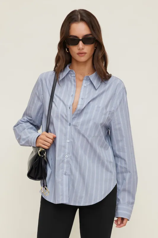 Isla Poplin Shirt - Dynamite - Blue - Women Clothing made by Dynamite