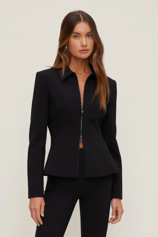 Double Zip Jacket - Dynamite - Black - Women Clothing made by Dynamite