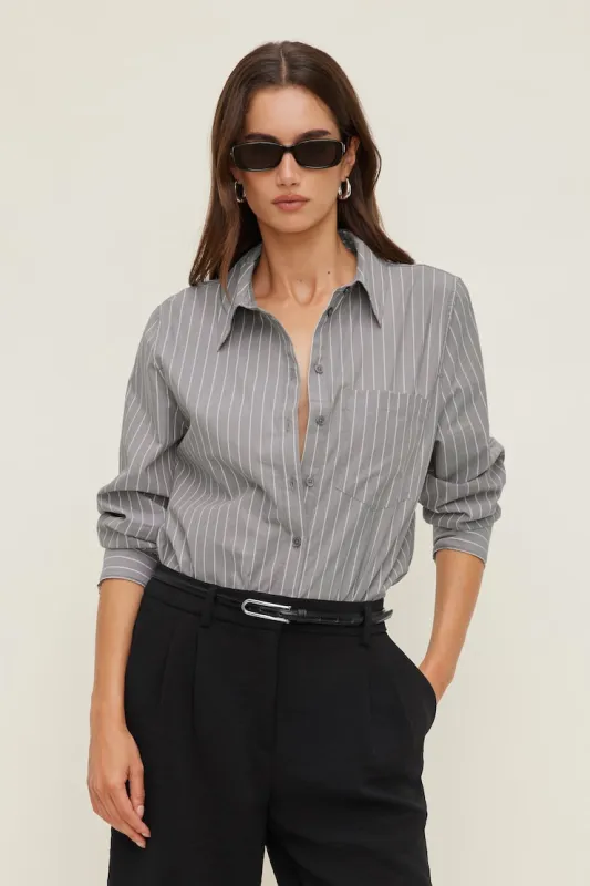 Isla Poplin Shirt - Dynamite - Greys - Women Clothing made by Dynamite
