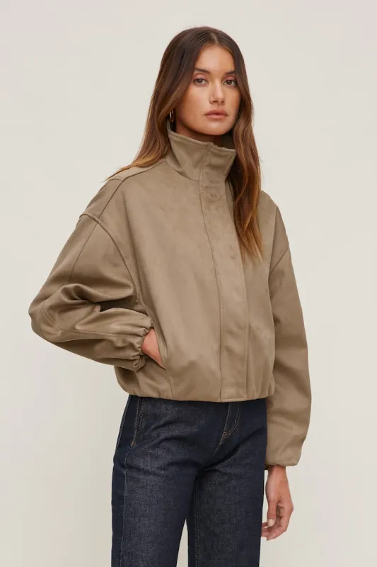 Brynn Faux Suede Bomber Jacket - Dynamite - Beige - Women Clothing made by Dynamite