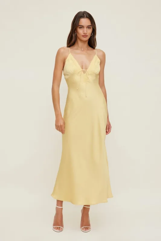 Lace Satin Maxi Dress - Dynamite - Yellow - Women Clothing made by Dynamite