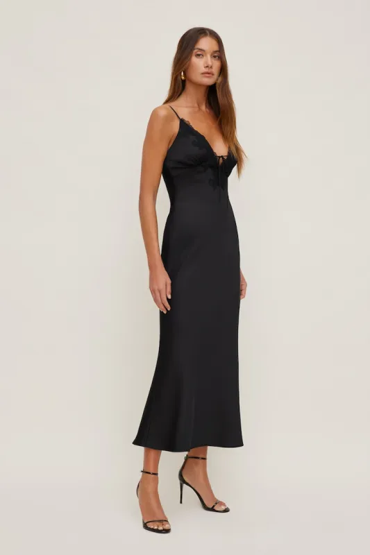 Lace Satin Maxi Dress - Dynamite - Black - Women Clothing made by Dynamite
