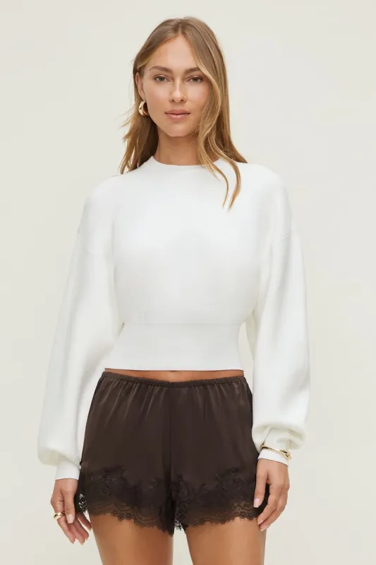 Balloon Sleeve Sweater - Dynamite - White - Women Clothing made by Dynamite