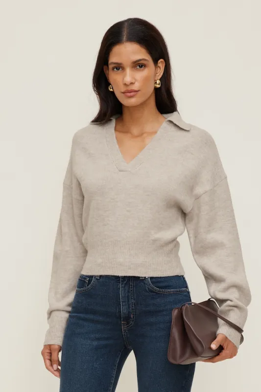 Audrey Cinched Polo Sweater - Dynamite - Greys - Women Clothing made by Dynamite