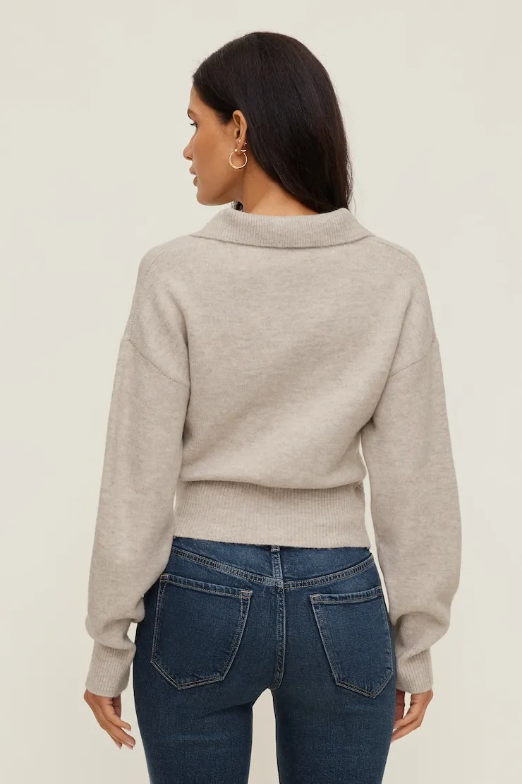 Audrey Cinched Polo Sweater - Dynamite - Greys - Women Clothing sold by Dynamite product image thumbnail 2
