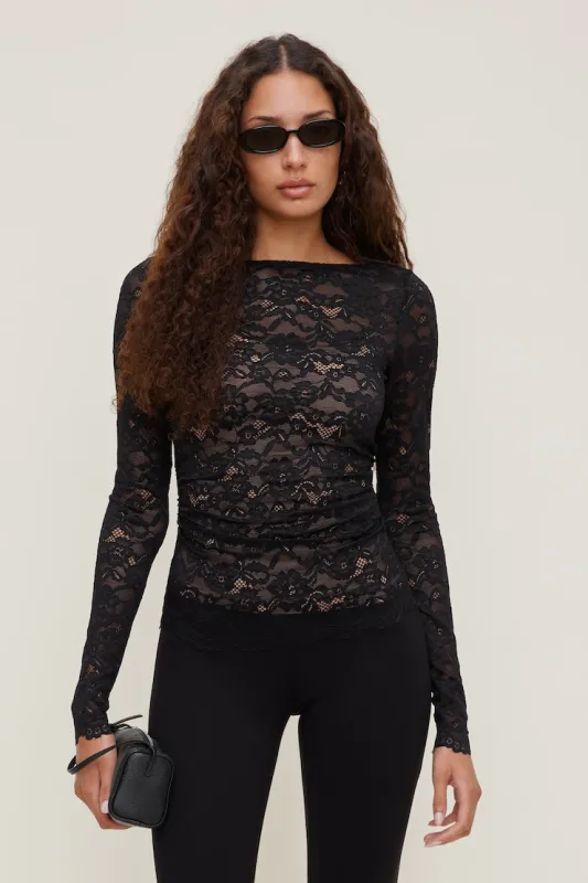 Stella Lace Long Sleeve Top - Dynamite - Black - Women Clothing made by Dynamite