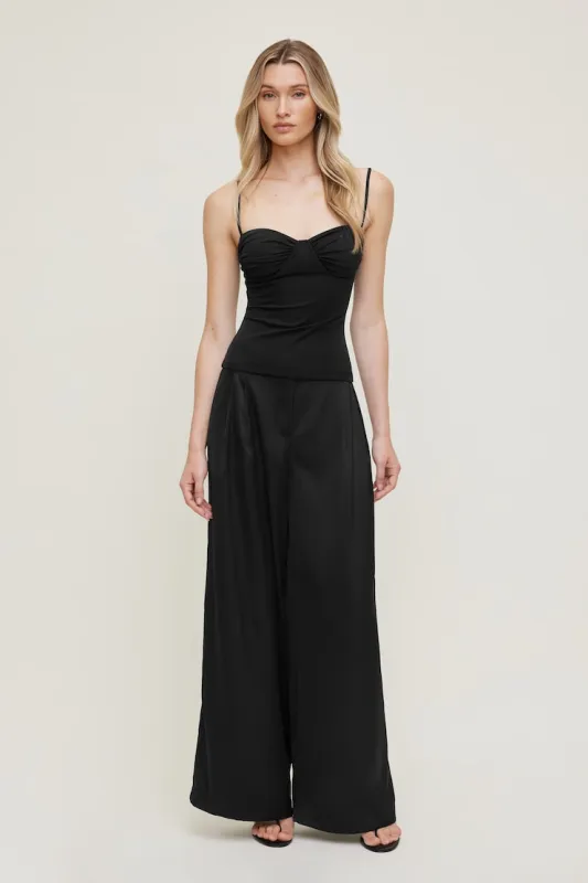 Satin Wide Leg Pants - Dynamite - Black - Women Clothing made by Dynamite